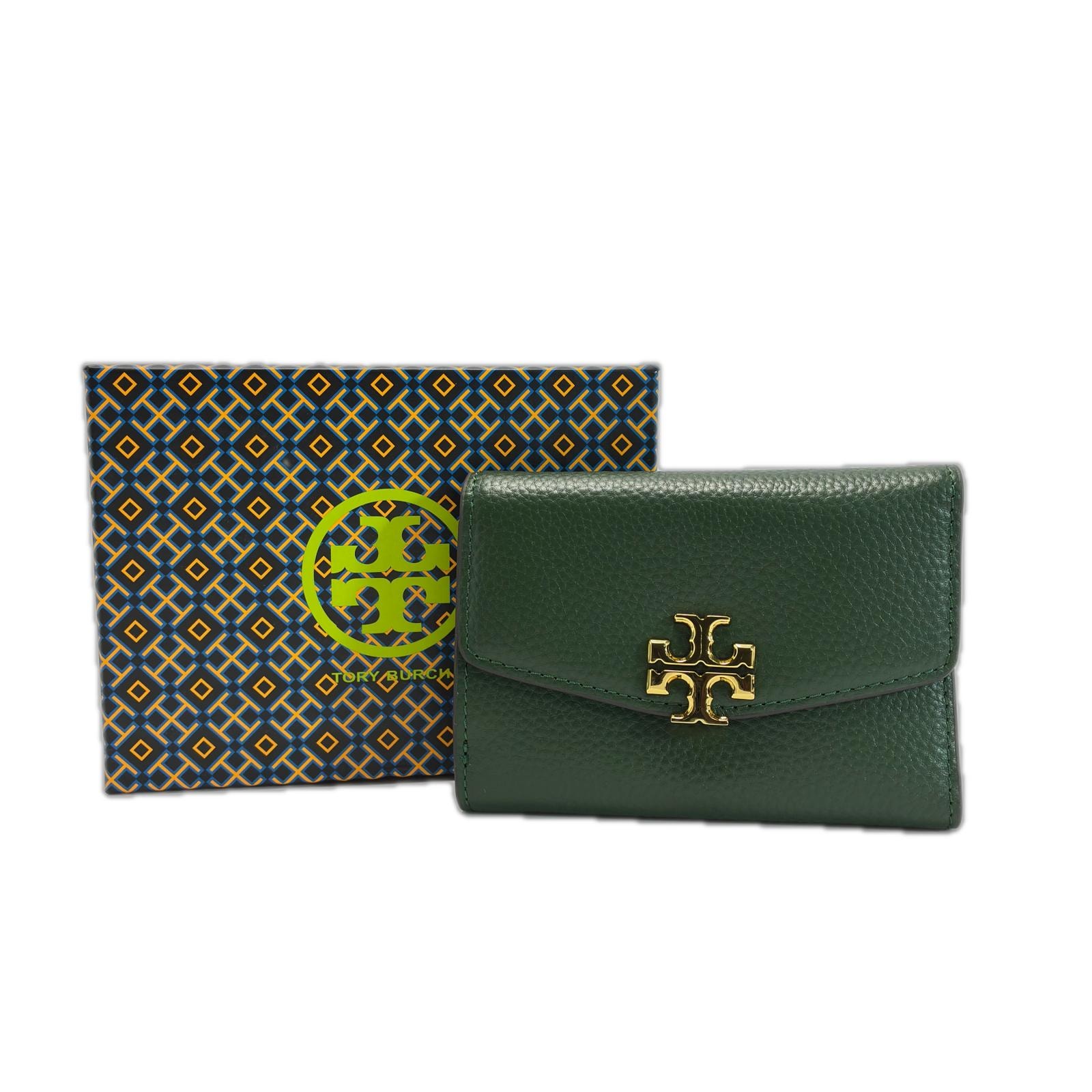 TORY BURCH トリーバーチ 3つ折り財布 レザー グリーン レディース ゴールド金具 箱有