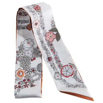 【未使用】HERMES エルメス ツイリー Brides de Gala en Fleurs ブリッド ドゥ ガラ アン フルール 063951S 03 2025SS シルク ホワイト ブラウン【中古】