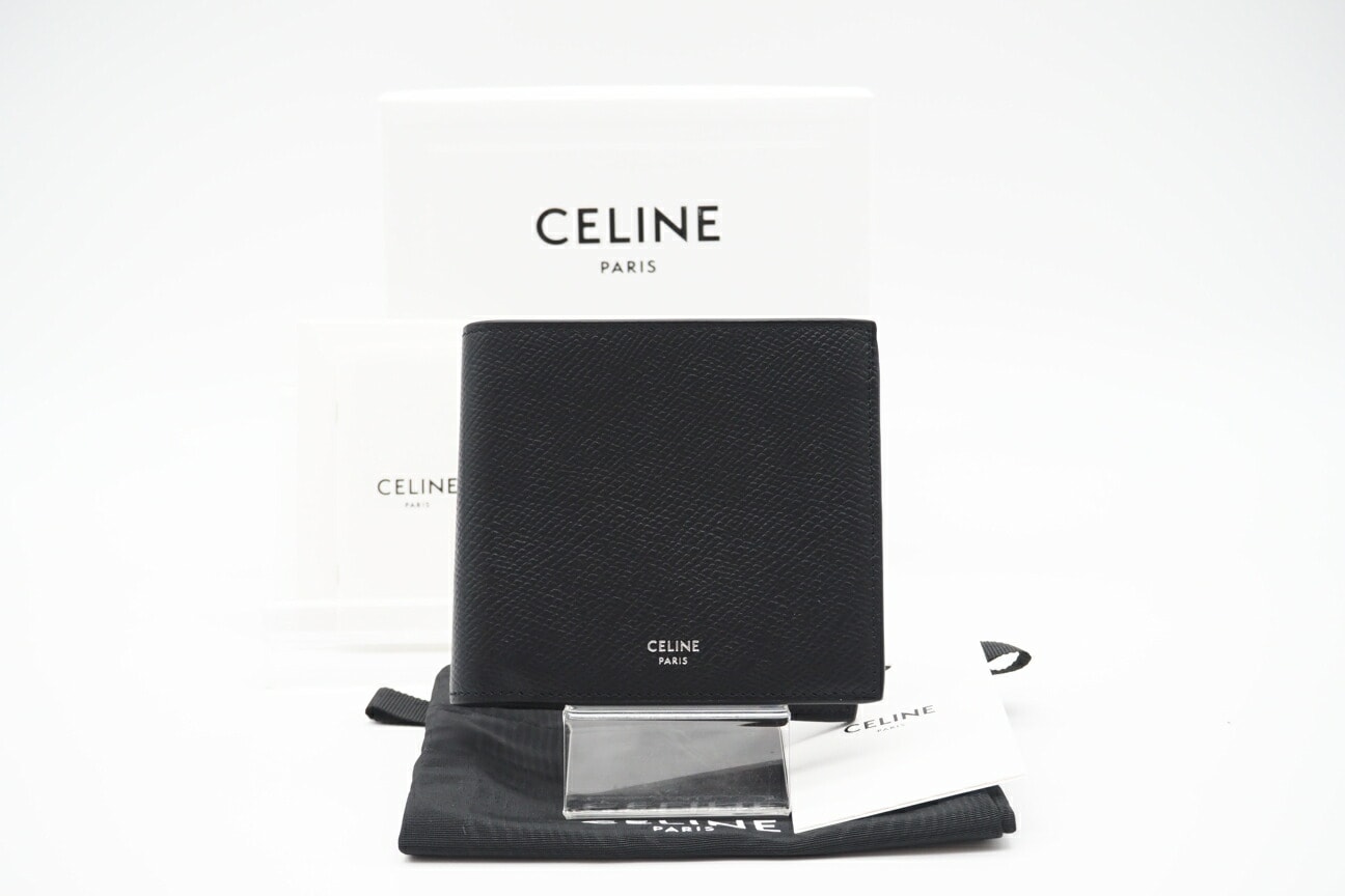 極美品 CELINE セリーヌ グレインドカーフスキン バイフォールドウォレット 10B653BEN.38SI 二つ折り財布 ブラック グレインカーフレザー メンズ