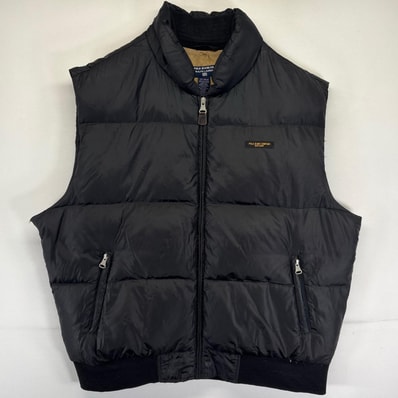 古着 ポロジーンズ POLO JEANS ベスト フルジップ 中綿 ワンポイントロゴ 大きいサイズ 2XL ブラック メンズ