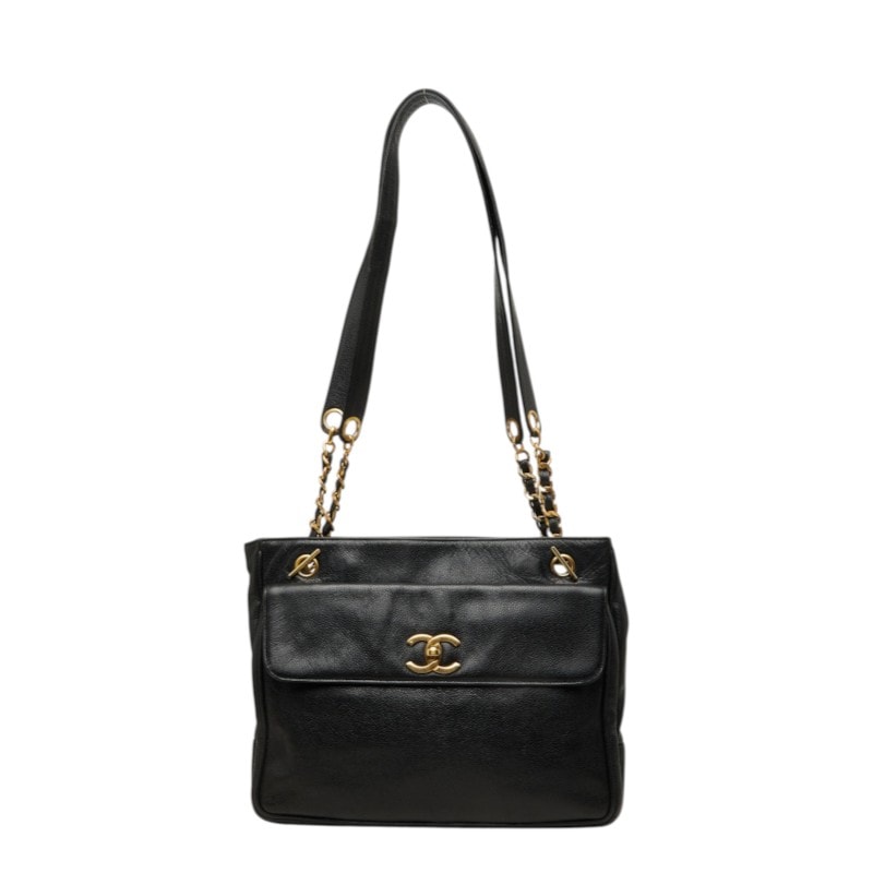 シャネル ココマーク チェーン ショルダーバッグ ブラック ゴールド キャビアスキン レディース CHANEL 中古