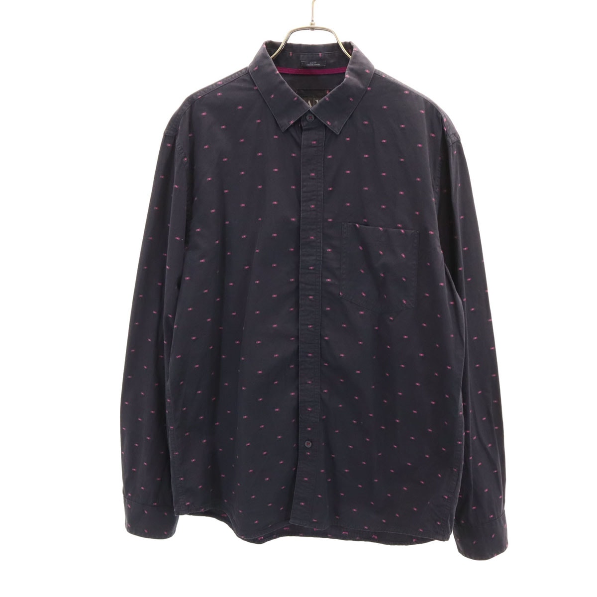ARMANI EXCHANGE アルマーニエクスチェンジ 総柄 長袖 コットンシャツ L チャコール