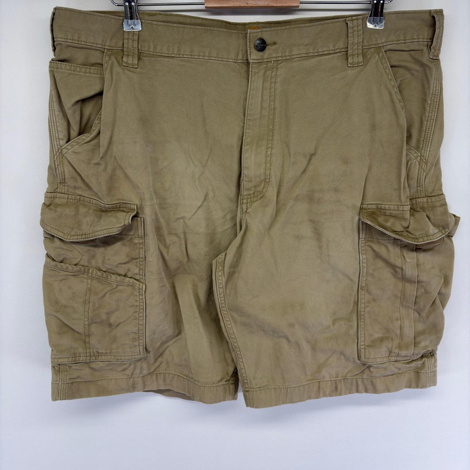 古着 カーハート Carhartt ダック パンツ カーゴパンツ ハーフ ショート ジッパーフライ ワンポイントロゴ w40  ベージュ系 メンズ