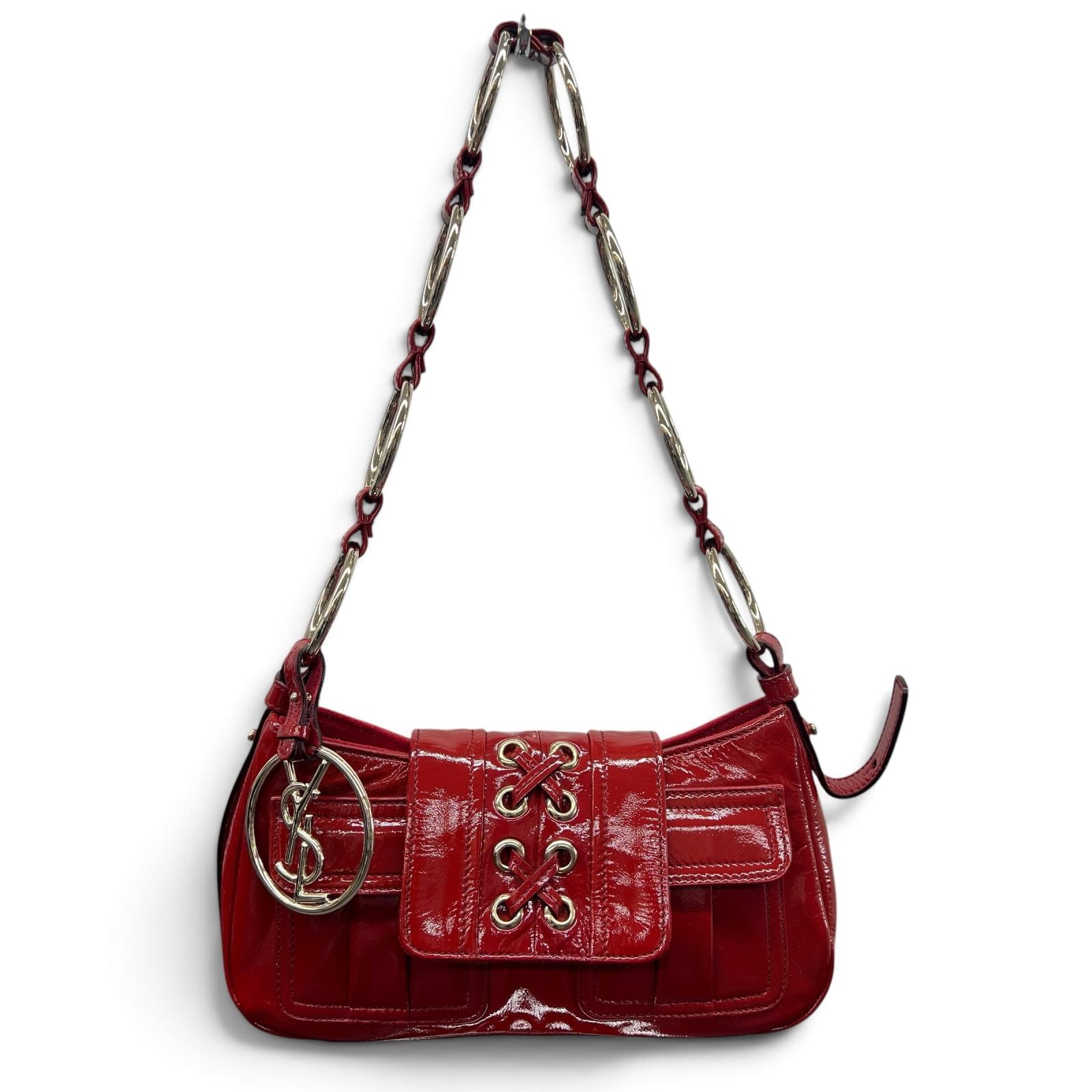 YVES SAINT LAURENT rive gauche 極希少 極美品 イヴサンローラン リヴゴーシュ YSL パリジェンヌ ショルダーバッグ 139266 エナメルレザー 肩掛け ハンドバッグ Y2K Aランク 中古 鑑定済 サンローランバッグ