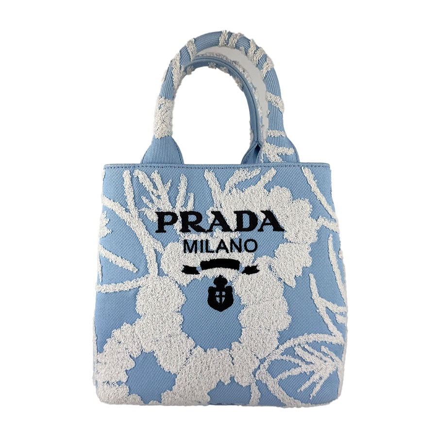 プラダ PRADA ハンドバッグ ショルダーバッグ キャンバス/パイル ブルー/ホワイト シルバー レディース【中古】 z10877