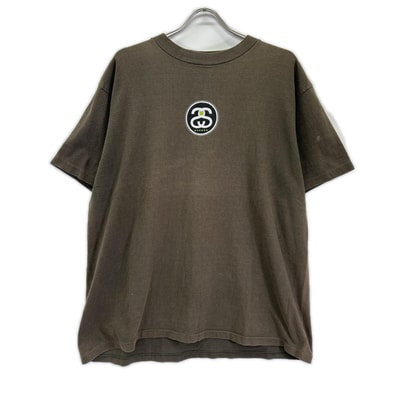 ステューシー 青タグ期 コットン カーキ USA製 SSリンクプリント Tシャツ L