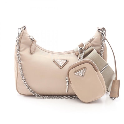 プラダ PRADA Re-Edition 2005 ショルダーバッグ バッグ ナイロン レザー レディース ベージュ系 BH204 【中古】