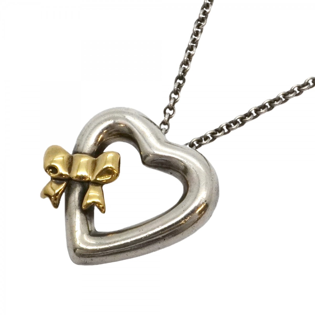 ★SALE【6jcb0098-k】ティファニー ネックレス ハートリボン K18YG イエローゴールド シルバー925【中古】レディース