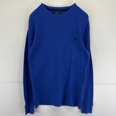 古着 ポロ・ラルフローレン POLO RALPH LAUREN 長袖Tシャツ クルーネック ワンポイントロゴ ワッフル生地 サーマル S ブルー メンズ