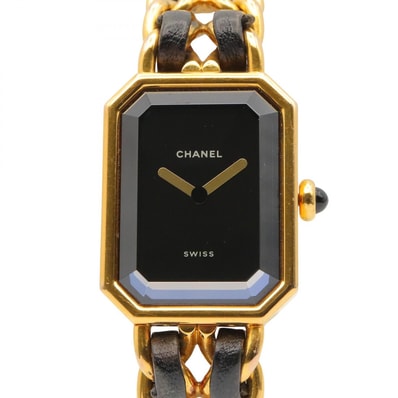 シャネル CHANEL プルミエール M 腕時計 時計 GP(ゴールドメッキ) GP(ゴールドメッキ) レザーベルト レディース ブラック系 H0001 【中古】
