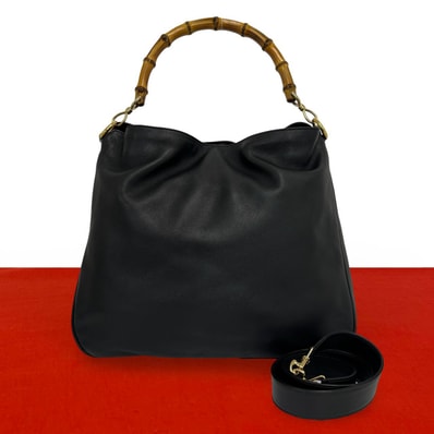 GUCCI グッチ バンブー レザー ショルダーバッグ ブラック
74342