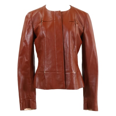 シャネル 2001年クルーズコレクション P16953W02718 ブラウン ラムレザー ジャケット 38