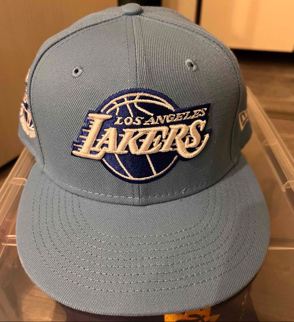 激レア!US企画!LAKERS/レイカーズ/NEW ERA/ニューエラ/キャップ/帽子/スナップバック/ウェッサイ/西海岸/LOWRIDER/ローライダー/Chicano/チカーノ/Los Angeles/ロサンゼルス/スカイブルー/水色/サイドパッチ/LA