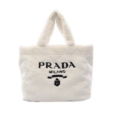 プラダ PRADA テリー レタリングロゴ トートバッグ バッグ パイル レディース ホワイト系 / ブラック系 【中古】