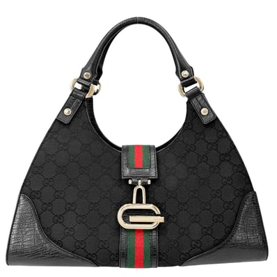 GUCCI グッチ ハンドバッグ シェエリーライン 130995 GGキャンバス ブラック 黒 ゴールド金具 レディース【中古品】