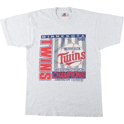 古着 90年代 フルーツオブザルーム FRUIT OF THE LOOM MLB MINNESOTA TWINS ミネソタツインズ スポーツプリントTシャツ USA製 メンズL相当 ヴィンテージ/eaa664395