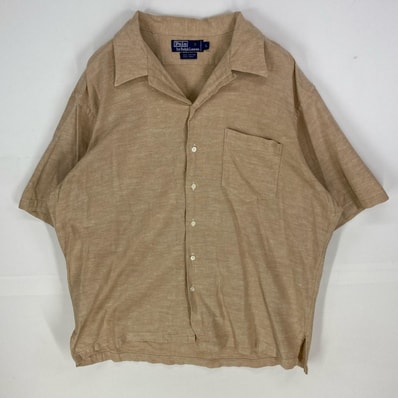 古着 ポロバイラルフローレン Polo by Ralph Lauren 半袖シャツ オープンカラー 開襟 胸ポケット L ベージュ系 無地 メンズ