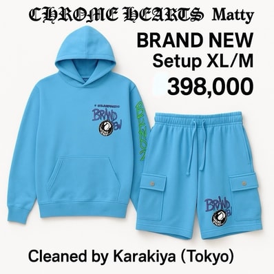 CHROME HEARTS × Matty Boy BRAND NEW フーディー&ショートパンツ セ
ットアップ ライトブルー XL/M カラキヤ施工済