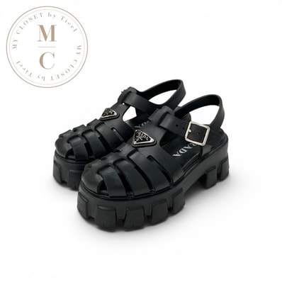 プラダ PRADA モノリス サンダル 靴 シューズ ラバー ブラック トライアングルロゴ