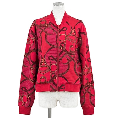 【極美品】HERMES エルメス ブルゾン サイズ 44 レディース 2024AW 馬具柄 リブ パーカー アウター ハンガー付属 レッド 赤 イタリア製