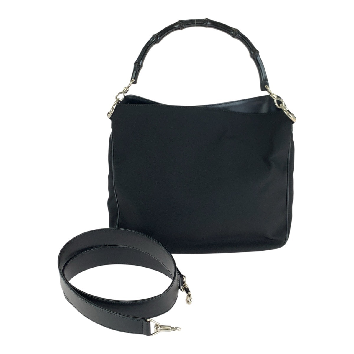 美品 GUCCI グッチ バンブー ブラック 黒 シルバー金具 ナイロン レザー/ ショルダーバッグ ハンドバッグ 602842 【中古】