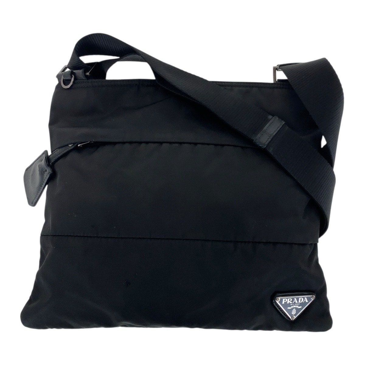 美品 PRADA プラダ テスート 三角ロゴプレート ブラック 黒 シルバー金具 ナイロン レザー/ ショルダーバッグ ポシェット 505935 【中古】