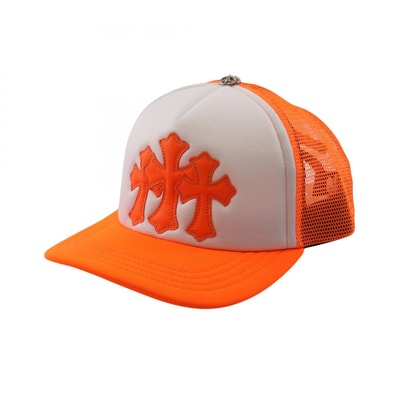 Chrome Hearts 3 Cemetery Cross Patch Trucker Hat "Orange"