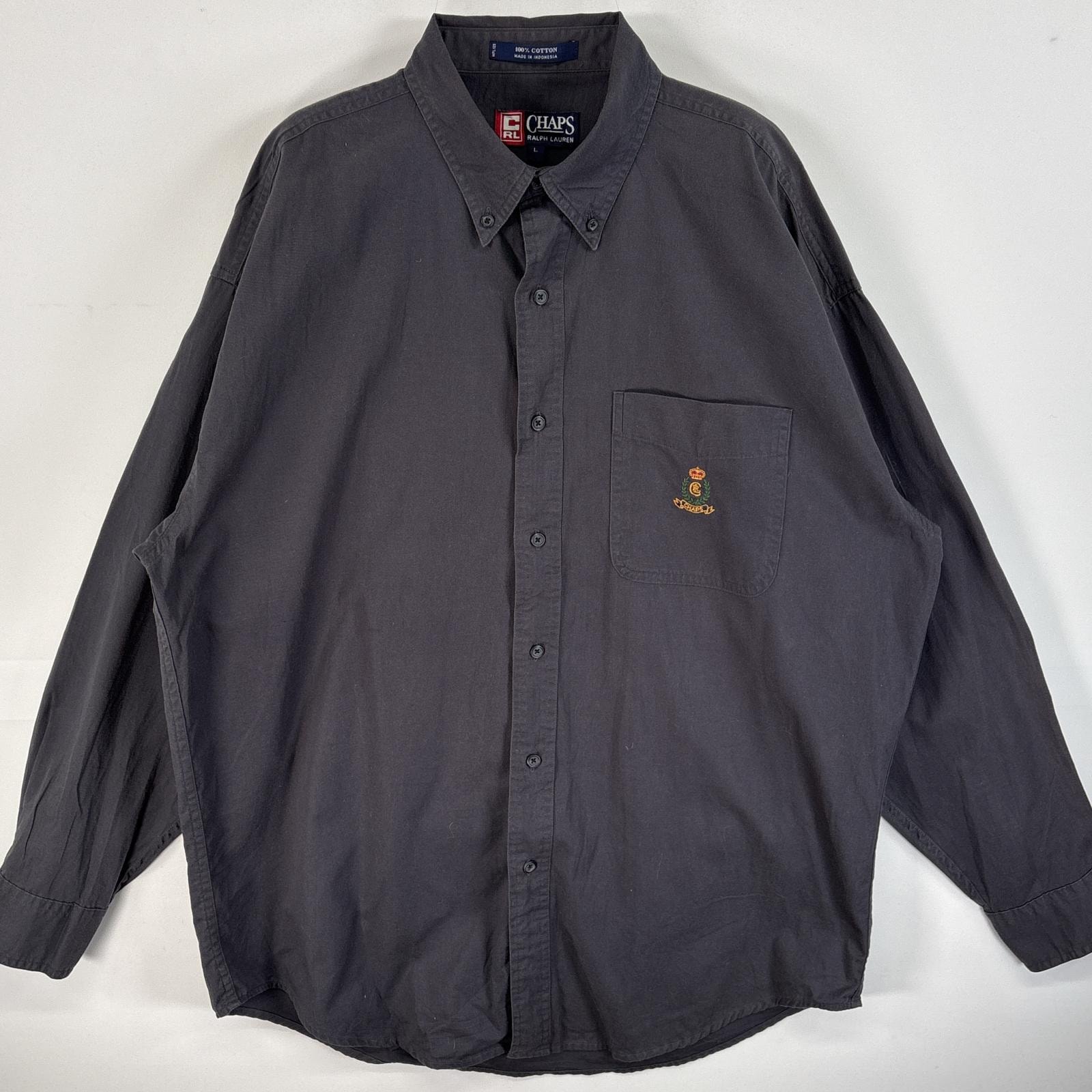 古着 90's/90年代 チャップスラルフローレン CHAPS RALPHLAUREN 長袖シャツ ロゴ 刺繍 ボタンダウンシャツ 胸ポケ L  ダークグレー 無地 メンズ
