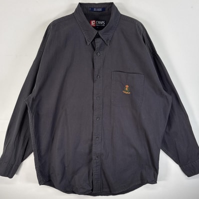 古着 90's/90年代 チャップスラルフローレン CHAPS RALPHLAUREN 長袖シャツ ロゴ 刺繍 ボタンダウンシャツ 胸ポケ L ダークグレー 無地 メンズ