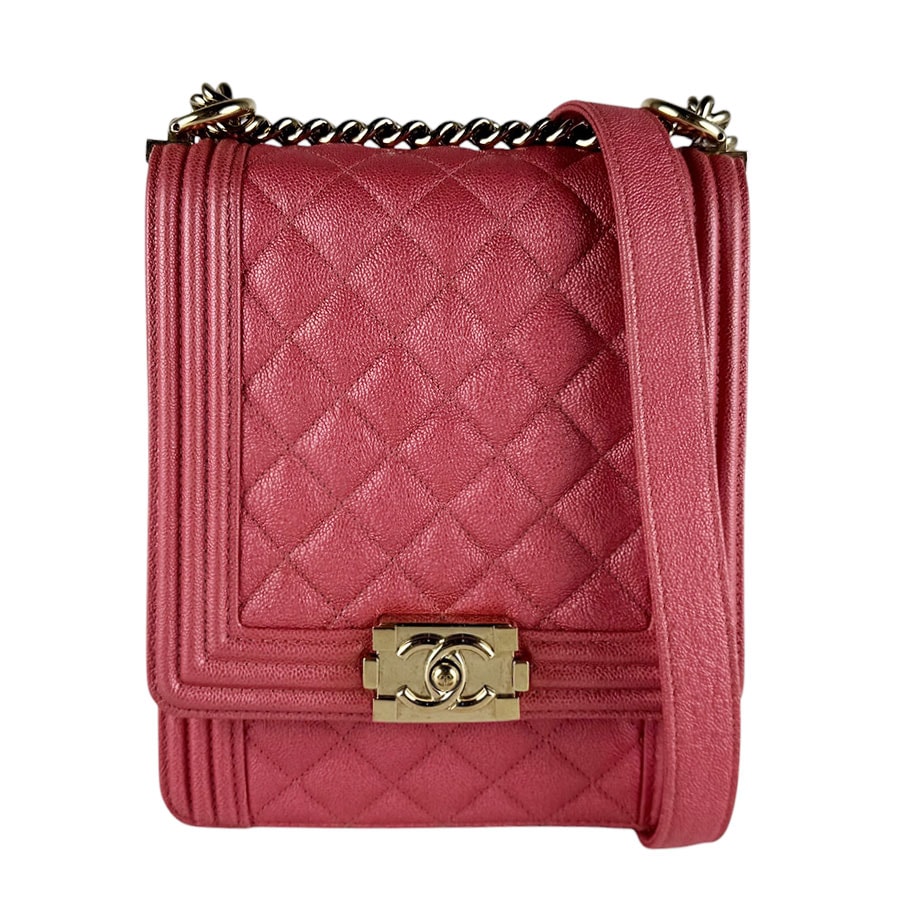 シャネル CHANEL ショルダーバッグ ボーイシャネル レザー シャインピンク ゴールド レディース【中古】 z10550