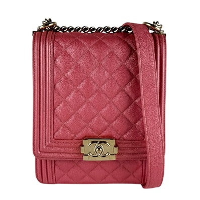 シャネル CHANEL ショルダーバッグ ボーイシャネル レザー シャインピンク ゴールド レディース【中古】 z10550