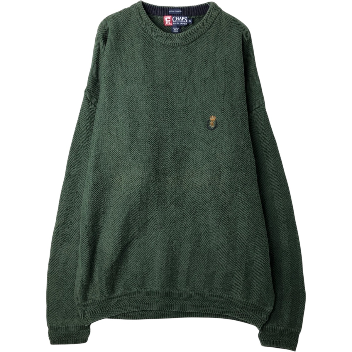 古着 ラルフローレン Ralph Lauren CHAPS チャップス ヘリンボーン コットンニットセーター メンズXL相当/eaa627522