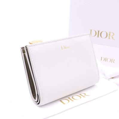 未使用 Dior ディオール Dior Médaillon Begonia ウォレット S2218QGME 二つ折り財布 グレー グレインカーフレザー レディース