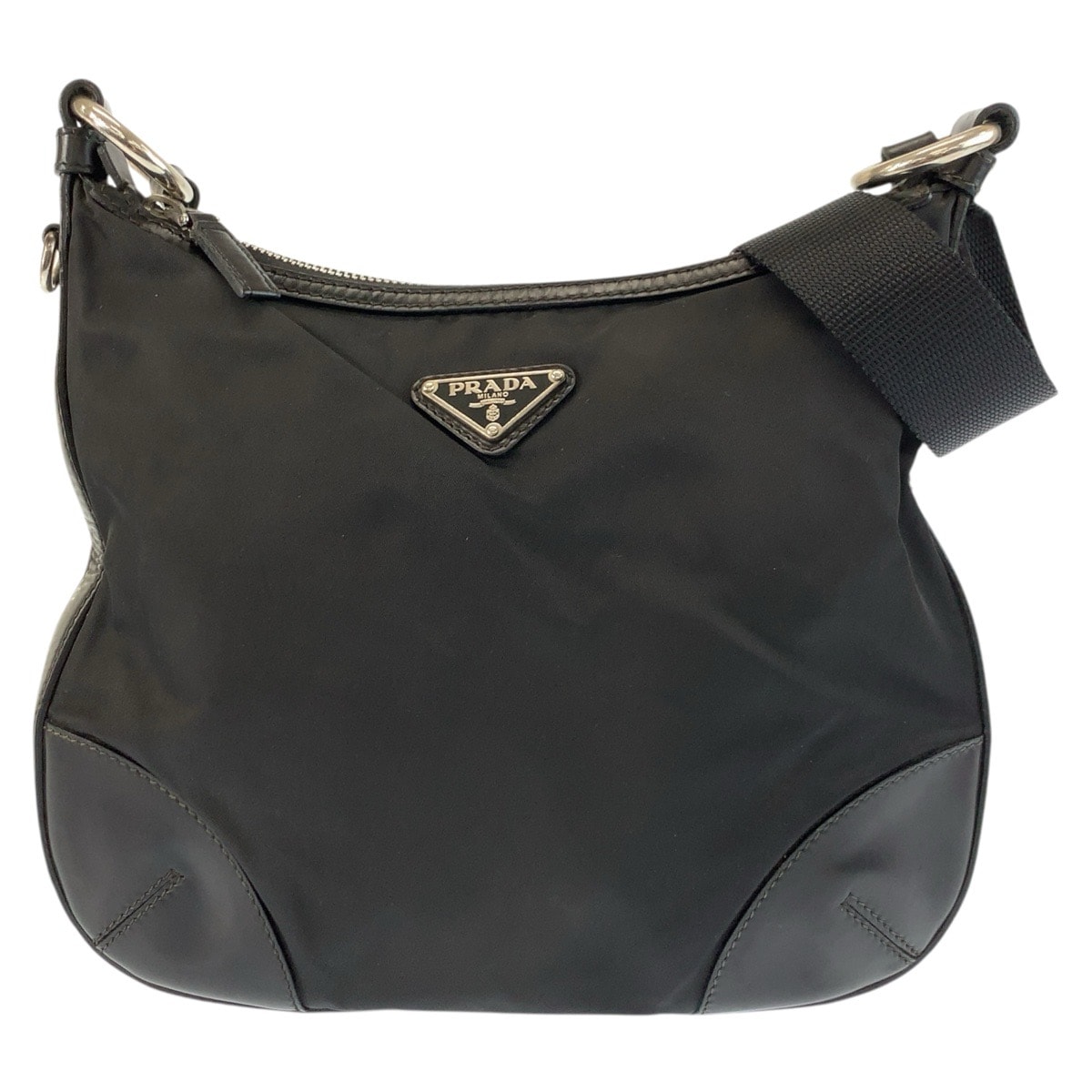 PRADA プラダ テスート 三角ロゴプレート ブラック 黒 シルバー金具 ナイロン レザー/ ショルダーバッグ ポシェット 603318 【中古】