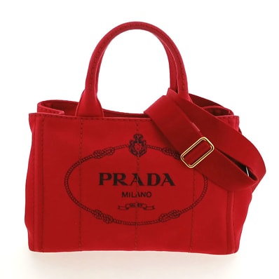 【値下げ】PRADA プラダ カナパ ミニ 2WAY バッグ トートバッグ 1BG439 キャンバス レッド レディース【中古】
