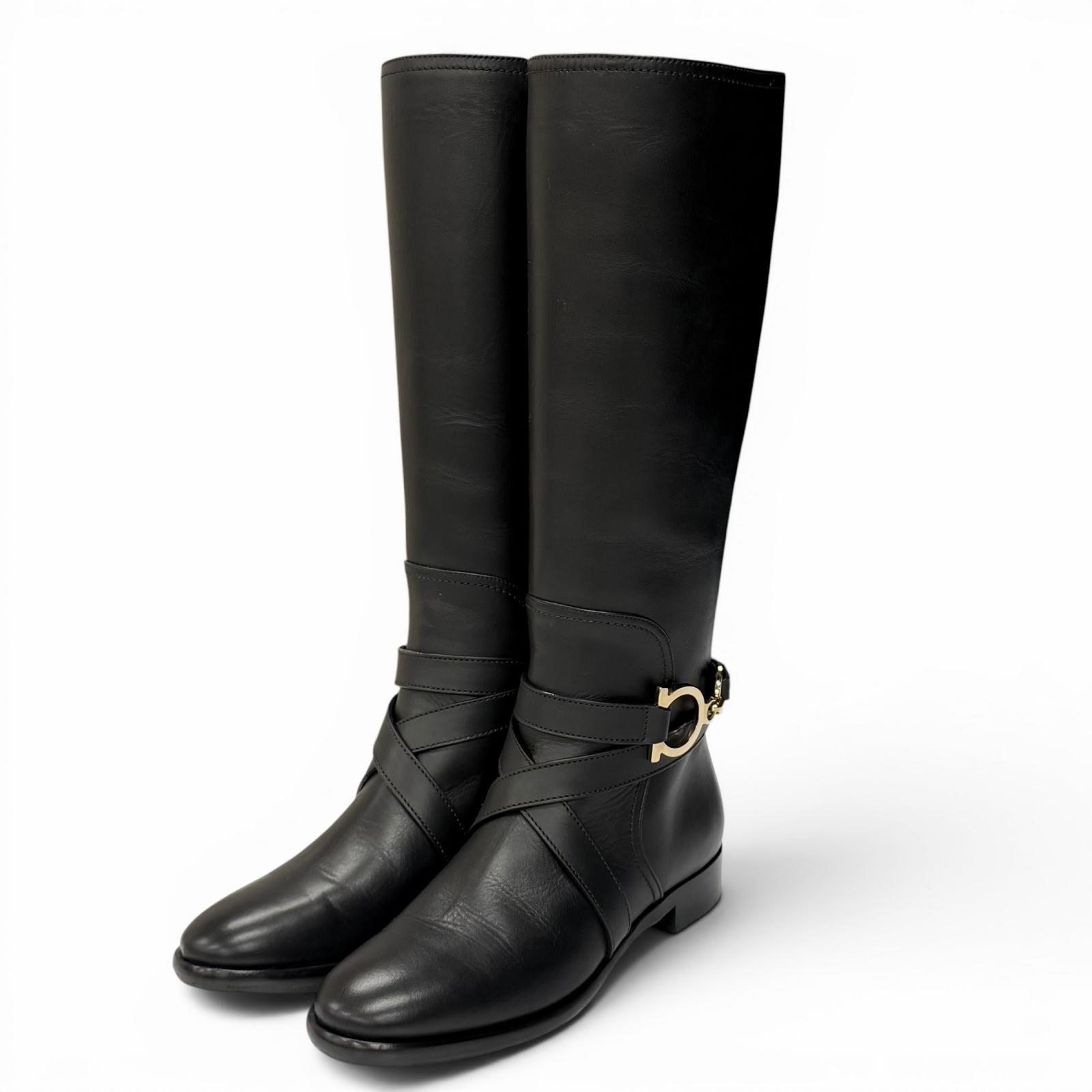 美品 サルヴァトーレフェラガモ ロングブーツ ブラック レディース 6.5