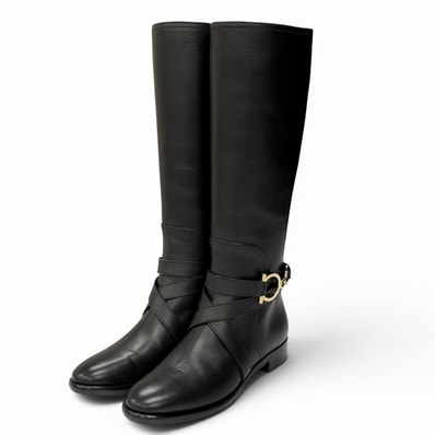 美品 サルヴァトーレフェラガモ ロングブーツ ブラック レディース 6.5