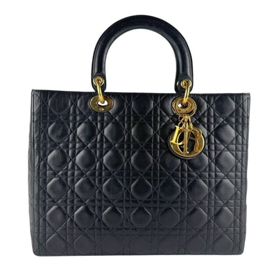クリスチャンディオール Christian Dior ハンドバッグ ショルダーバッグ レディディオール レザー ブラック ゴールド レディース【中古】 z9234