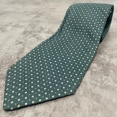 【Brooks Brothers】ブルックスブラザーズ ドット 水玉 ツイル織 ネクタイ グリーングレー ホワイト シルク100% アメリカ製 メンズ 小紋柄