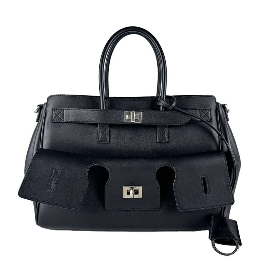 バレンシアガ BALENCIAGA ハンドバッグ ショルダーバッグ ベルエア キャリーオール ミディアム レザー ブラック レディース【中古】 z10901