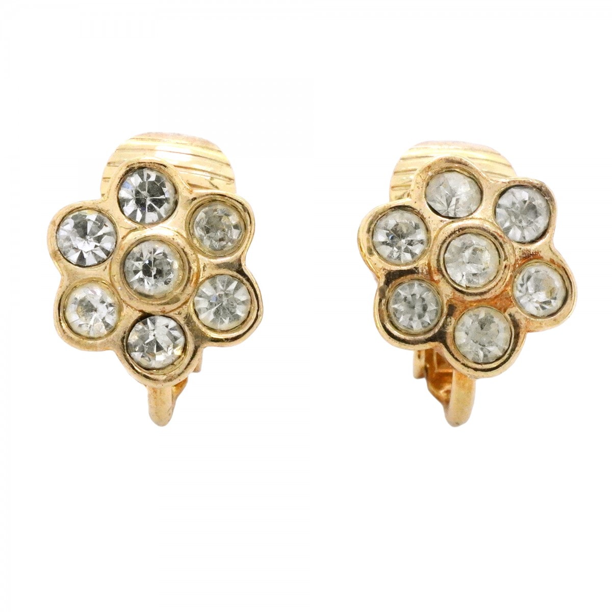 【6jdb0027-k】クリスチャンディオール イヤリング GPメッキ ラインストーン ゴールド【中古】レディース