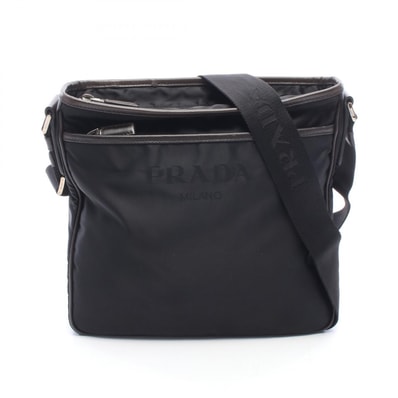 プラダ PRADA トライアングルロゴ ショルダーバッグ バッグ ナイロン レザー メンズ レディース ブラック系 【中古】