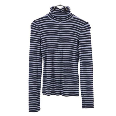 ARMANI COLLEZIONI アルマーニコレッツォーニ イタリア製 ボーダー 長袖 ハーフジップ カットソー 38 ブラック系