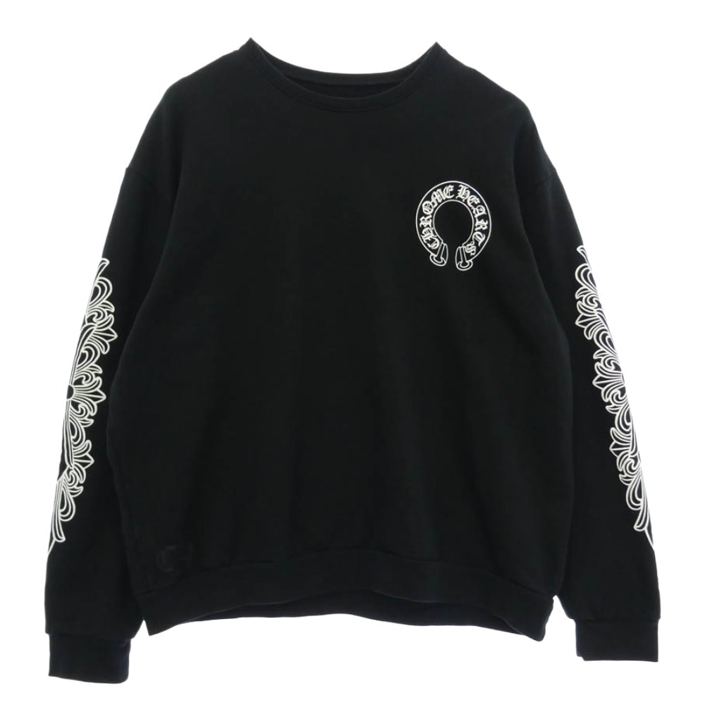 CHROME HEARTS クロムハーツ(原本無) ホースシュー アーム フローラルクロス プリント スウェット トレーナー ブラック系 L【中古】