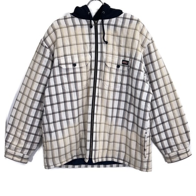 シュプリーム 23FW ホワイト チェック柄 ×Dickies Plaid Hooded Zip Up Shirt M
