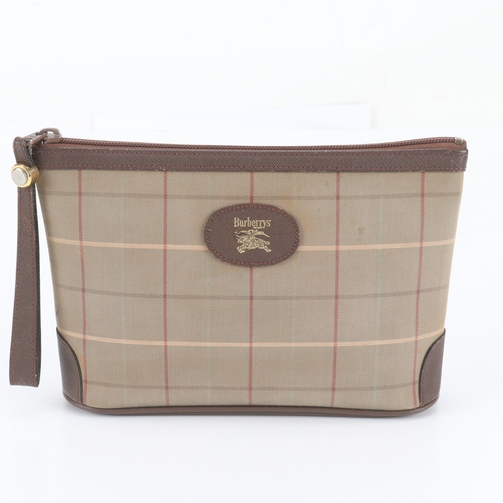 ■美品 バーバリー チェック 柄セカンドバッグ レザー×キャンバス