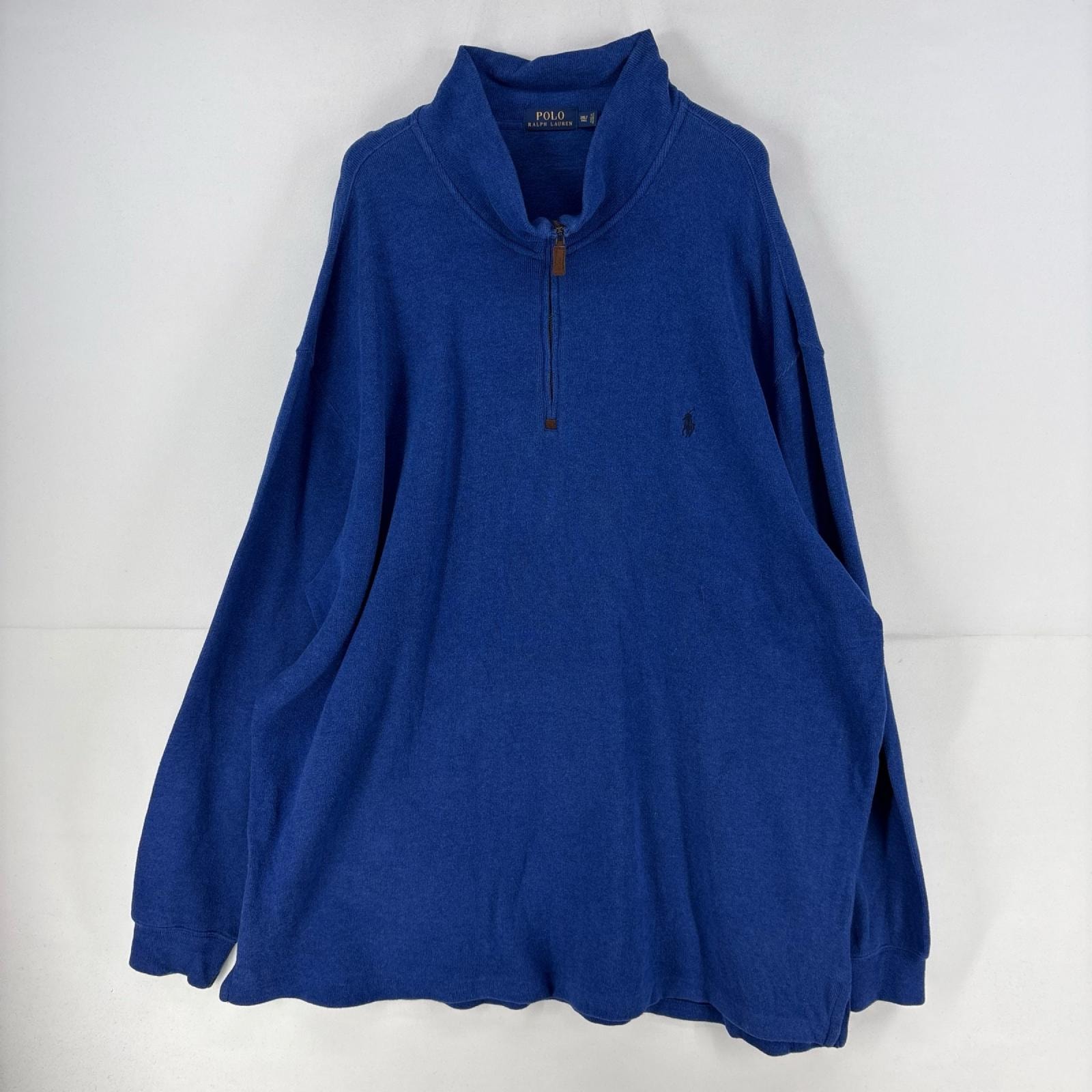 古着 ポロ・ラルフローレン POLO RALPH LAUREN ニット ワンポイント 刺繍 ハーフジップ トレーナー 大きいサイズ 3XL ブルー メンズ