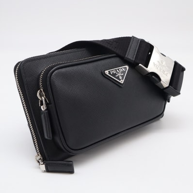 美品 PRADA プラダ サフィアーノ トライアングルロゴ ショルダーバッグ NERO 2VH156 ショルダーバッグ ブラック サフィアーノ メンズ