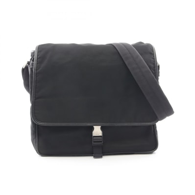 プラダ PRADA フラップ ショルダーバッグ バッグ ナイロン サフィアーノレザー メンズ レディース ブラック系 【中古】