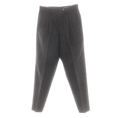 【中古】ヨウジヤマモトプールオム Yohji Yamamoto POUR HOMME ウールシルク ストライプ ドレススラックスパンツ チャコール【サイズS】【メンズ】